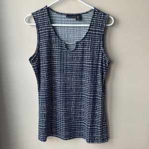Tahari Navy and White Grid Sleeveless Blouse